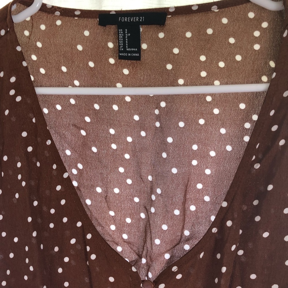 Forever 21 Brown & White Polkadot tie up Blouse
